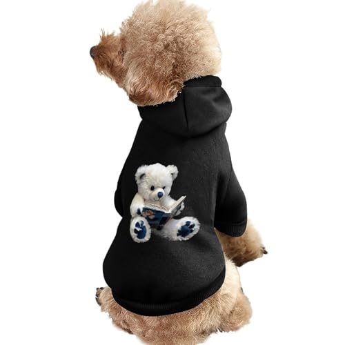 Hunde-Kapuzenpullover mit Teddybär-Aufdruck und Lesemotiv, lustiges Winter-Hunde-Sweatshirt, Katzen-Welpen-Outfit mit Kapuze, süßes Kostüm für kleine, mittelgroße und große Hunde und Katzen von KWQDOZF