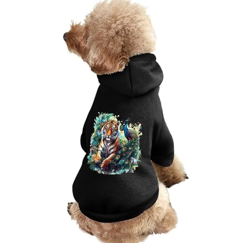 Hunde-Kapuzenpullover mit Tiger- und Pfauen-Aufdruck, lustiges Winter-Hunde-Sweatshirt, Katzen-Kapuzen-Welpen-Outfit, süßes Kostüm für kleine, mittelgroße und große Hunde und Katzen von KWQDOZF