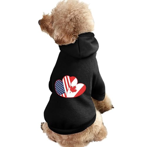 Hunde-Kapuzenpullover mit US- und Kanada-Flagge, Bedruckt, lustiges Winter-Hunde-Sweatshirt, Katzen-Welpen-Outfit mit Kapuze, süßes Kostüm für kleine, mittelgroße und große Hunde und Katzen von KWQDOZF