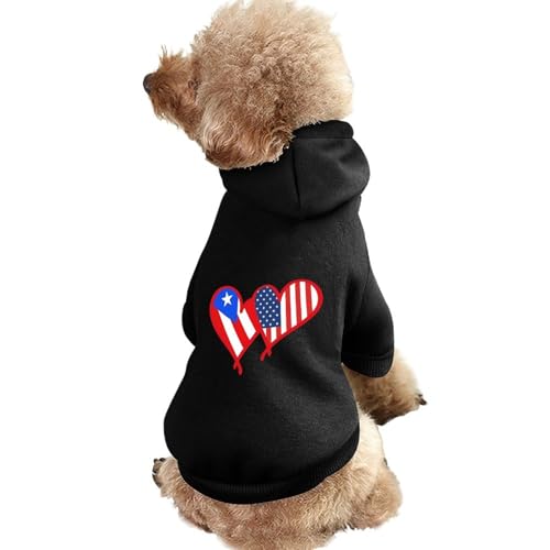 Hunde-Kapuzenpullover mit US- und PR-Staatsflagge, Bedruckt, lustiges Winter-Hunde-Sweatshirt, Katzen-Kapuzen-Welpen-Outfit, süßes Kostüm für kleine, mittelgroße und große Hunde und Katzen von KWQDOZF