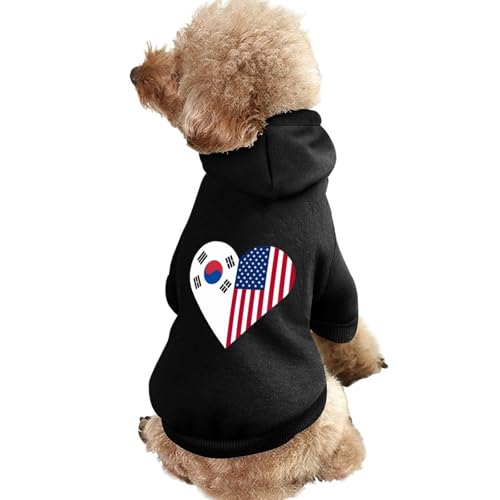 Hunde-Kapuzenpullover mit US- und südkoreanischer Flagge, Aufdruck, lustiges Winter-Hunde-Sweatshirt, Katzen-Welpen-Outfit mit Kapuze, süßes Kostüm für kleine, mittelgroße und große Hunde und Katzen von KWQDOZF