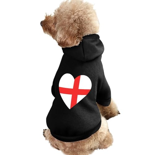 Hunde-Kapuzenpullover mit englischer Flagge und Herz-Print, lustiges Winter-Hunde-Sweatshirt, Katzen-Kapuzen-Welpen-Outfit, süßes Kostüm für kleine, mittelgroße und große Hunde und Katzen von KWQDOZF