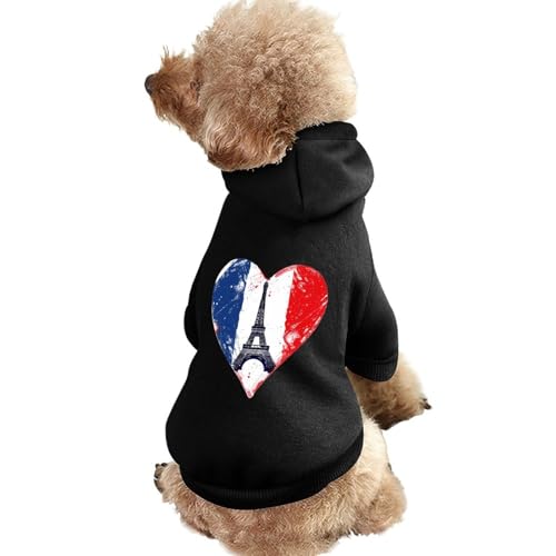 Hunde-Kapuzenpullover mit französischer Flagge und Eiffelturm-Aufdruck, lustiges Winter-Hunde-Sweatshirt, Katzen-Welpen-Outfit mit Kapuze, süßes Kostüm für kleine, mittelgroße und große Hunde und Katz von KWQDOZF