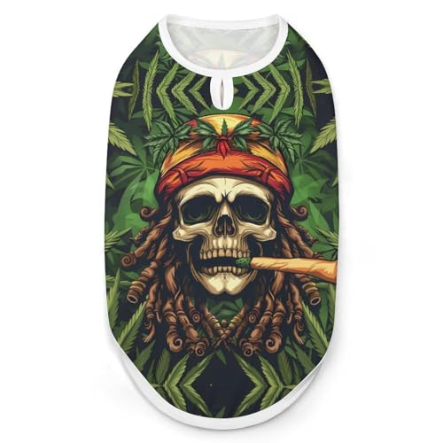 Hunde-Shirt mit Aufschrift „Rasta Jamaica Skull Weed, Katzenkleidung, Sommer, atmungsaktiver Pullover, ärmellos, Tanktop für kleine, mittelgroße und große Haustiere von KWQDOZF