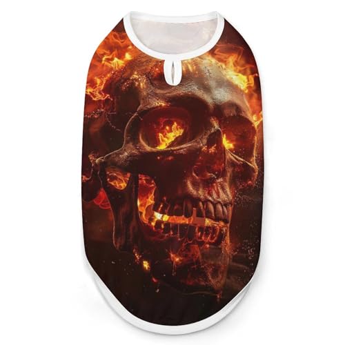 Hunde- und Katzenkleidung mit rotem Flammen-Totenkopf, Sommer-T-Shirt, grafische Weste, ärmellos, Haustier-Tanktop von KWQDOZF