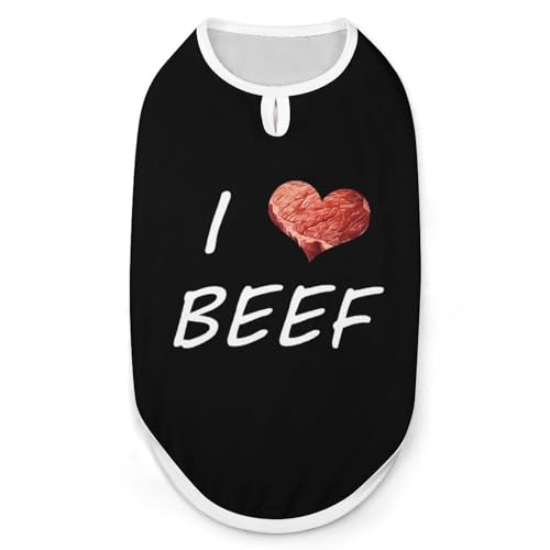 I Love Beef Hunde- und Katzenkleidung, Sommer-T-Shirt, grafische Weste, ärmellos, Haustier-Tanktop von KWQDOZF