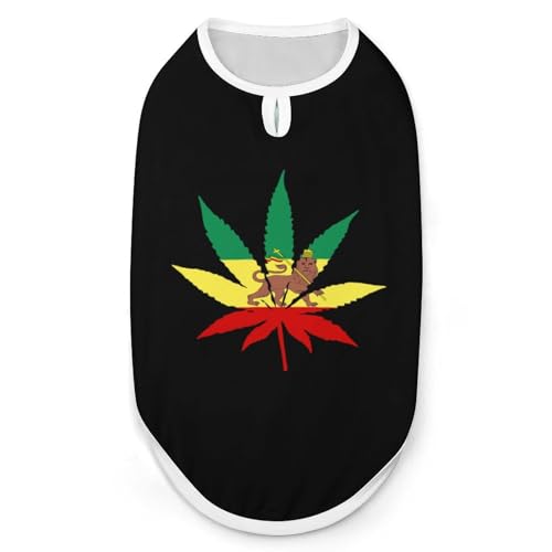 Jamaica Weed Rasta Lion Leaf Hunde- und Katzenkleidung Sommer-T-Shirt Grafikweste Ärmelloses Haustier-Tanktop von KWQDOZF