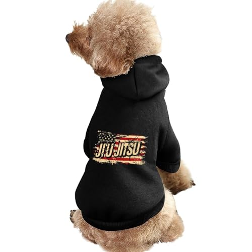 Jiu-Jitsu-Kapuzenpullover für Hunde mit US-Flagge, Bedruckt, lustiges Winter-Hunde-Sweatshirt, Katzen-Kapuzen-Welpen-Outfit, süßes Kostüm für kleine, mittelgroße und große Hunde und Katzen von KWQDOZF