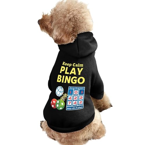 Kapuzenpullover für Hunde mit Aufdruck „Keep Calm Play Bingo, lustiger Winter-Hundesweatshirt, Katzen-/Welpen-Outfit mit Kapuze, süßes Kostüm für kleine, mittelgroße und große Hunde und Katzen von KWQDOZF