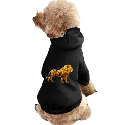 Kapuzenpullover für Hunde mit Löwenmotiv und goldenem Aufdruck, lustiges Winter-Hunde-Sweatshirt, Katzen-Kapuzen-Welpen-Outfit, süßes Kostüm für kleine, mittelgroße und große Hunde und Katzen von KWQDOZF