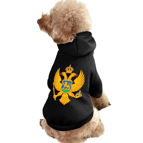 Kapuzenpullover für Hunde mit Wappen von Montenegro, Bedruckt, lustiges Winter-Hunde-Sweatshirt, Katzen-Kapuzen-Welpen-Outfit, süßes Kostüm für kleine, mittelgroße und große Hunde und Katzen von KWQDOZF