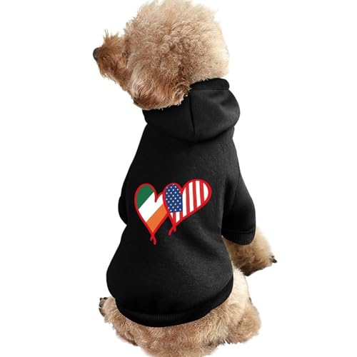 Kapuzenpullover für Hunde mit irischer Flagge und US-Flagge, bedruckt, lustiges Winter-Hunde-Sweatshirt, Katzen-/Welpen-Outfit mit Kapuze, süßes Kostüm für kleine, mittelgroße und große Hunde und Katz von KWQDOZF