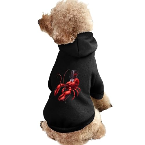 Lustiger Hunde-Kapuzenpullover mit Hummer-Motiv und Zylinder und Stock, bedruckt, lustiges Winter-Hunde-Sweatshirt, Katzen-/Welpen-Outfit mit Kapuze, süßes Kostüm für kleine, mittelgroße und große Hun von KWQDOZF