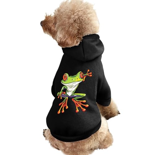 Niedlicher Hunde-Kapuzenpullover mit Frosch-Aufdruck, lustiges Winter-Hunde-Sweatshirt, Katzen-Kapuzen-Welpen-Outfit, süßes Kostüm für kleine, mittelgroße und große Hunde und Katzen von KWQDOZF