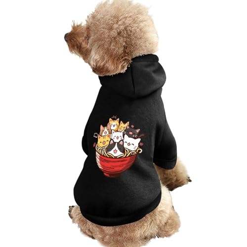 Niedlicher Hunde-Kapuzenpullover mit Katzen auf Einer Ramen-Schüssel, Bedruckt, lustiges Winter-Hunde-Sweatshirt, Katzen-Welpen-Outfit, süßes Kostüm für kleine, mittelgroße und große Hunde und Katzen von KWQDOZF