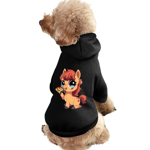 Niedlicher Hunde-Kapuzenpullover mit Pizza-fressendem Pferd, Bedruckt, lustiges Winter-Hunde-Sweatshirt, Katzen-Kapuzen-Welpen-Outfit, süßes Kostüm für kleine, mittelgroße und große Hunde und Katzen von KWQDOZF