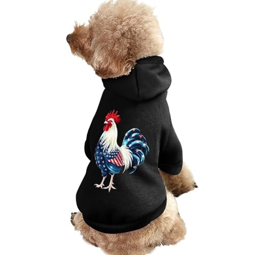 Niedlicher Kapuzenpullover für Haustiere mit Hahn-Muster und US-Flagge, Bedruckt, Warmer Hunde-Kapuzenpullover, süße Outfits, Kleidung für Hunde und Katzen von KWQDOZF