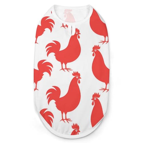 Roter Hahn, Huhn, Hunde- und Katzenkleidung, Sommer-T-Shirt, grafische Weste, ärmellos, Haustier-Tanktop von KWQDOZF