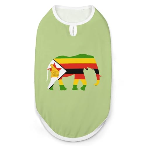 Simbabwe-Flagge Afrikanischer Elefant Hunde- und Katzenkleidung Sommer-T-Shirt Grafikweste Ärmelloses Haustier-Tanktop von KWQDOZF