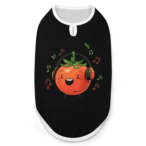 Süße Tomate mit Kopfhörern Hunde- und Katzenkleidung Sommer-T-Shirt Grafik Weste Ärmelloses Haustier-Tanktop von KWQDOZF