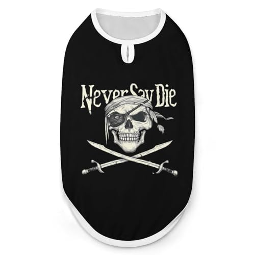 Totenkopf „Never Say Die Hunde- und Katzenkleidung, Sommer-T-Shirt, grafische Weste, ärmellos, Haustier-Tanktop von KWQDOZF