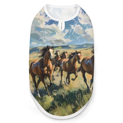 Wilde Pferde galoppierende Hunde- und Katzenkleidung Sommer-T-Shirt Grafikweste ärmelloses Haustier-Tanktop Wilde Pferde galoppierende Hunde- und Katzenkleidung Sommer-T-Shirt Grafikweste ärmelloses Haustier-Tanktop von KWQDOZF