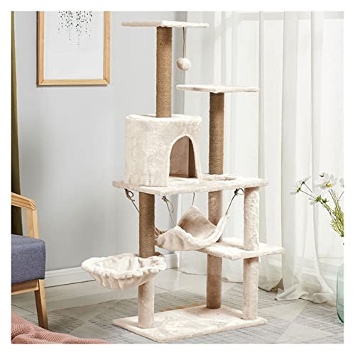 Katzenbaumturm, mehrstöckiges Kätzchenhaus mit Kratzbäumen und mit weichem Plüsch überzogen, für kleine Katzen und Kätzchen zum Spielen und Ausruhen (Farbe: Beige) von KXQYIKYI