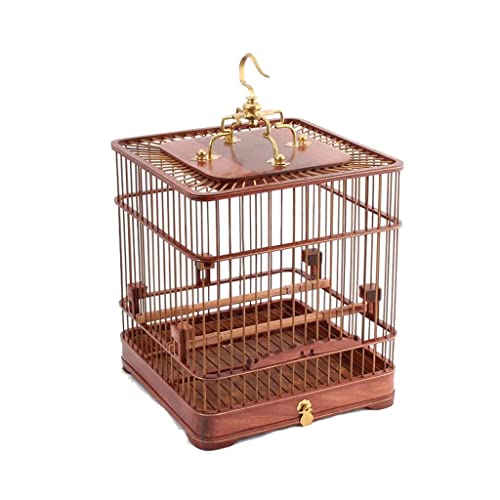 KXQYIKYI Massive Holzvogelvogel -Vintage Square Vogelkäfig einfache Vogelträger tragbare Vogelhausträger Haus im Freien Vogelhaus (Redbrown Medium) von KXQYIKYI