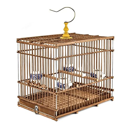 Massiver Bambus-Vogelkäfig Tragbarer Haushalt Vogelkäfig Vintage Quadratisch Große Vogelträger Retro Vogelhaus Tolle Dekoration für Zuhause (Quadrat a) von KXQYIKYI