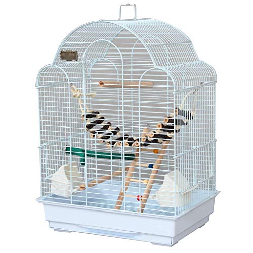 Massiver Eisen-Vogelkäfig mit Futterbox Ständer Bar Tablett Flugkäfig für Sittiche Taubenperle Vogel Wellensittichhaus (Weiß E) von KXQYIKYI