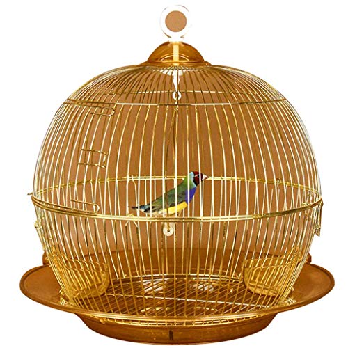 Massiver Goldener Retro-Vogelkäfig, Eisendraht, Papageienkäfig mit Haken Oben, Glas-Lebensmittelbehälter, Schaukel, Garten, dekorativ (Gold E) von KXQYIKYI