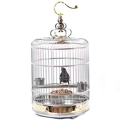 Massiver Indoor/Outdoor Voliere Golden Reiner Edelstahl Vogelkäfig Groß Papagei Runder Vogelkäfig Kaninchengriff Vogelkäfig für Sittich Liebe Vogel Zierkäfig Vogelkäfig Sittichkäfig (Silber) von KXQYIKYI