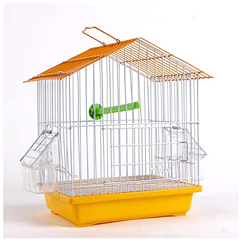 Massiver Vogelkäfig Dach Vogelkäfig Wellensittich Vogelkäfig mit Futterbox Metall Vogelkäfig Ornament Badekäfig für kleine Kanarienvögel für Lovebirds Finken Papageienvogelkäfig (Gelb) von KXQYIKYI