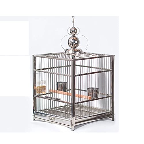 Massiver Vogelkäfig Myna Großer rostfreier Stahl Vogel Käfig Budeigar Zuchtkäfig schwarzer Cockatiel Pfingstrose Part Square Cage für Kakadelungen, Finken für Lovebirds Finken Papageienvogel Käfig von KXQYIKYI