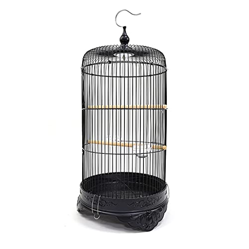 Massiver Vogelkäfig Vintage Runder Metall Vogelkäfig Papageienkäfig Pfingstrose Tigerhaut Zierkäfig für Sittich Kanarienvogel Liebesvogel für Lovebirds Finken Papageienkäfig Vogelkäfig (Schwarz) von KXQYIKYI