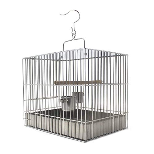 Massiver Vogelkäfig aus Edelstahl mit Futternapfstation, Stange für den Garten, zum Aufhängen, für Papageien, Perlen, Vogelträger, Reise-Vogelhaus (24 cm hoch) von KXQYIKYI