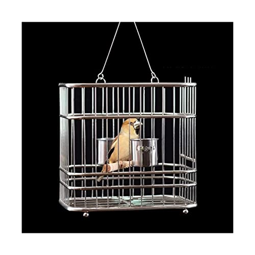 Massiver quadratischer Vogelkäfig zum Aufhängen Vogelkäfig aus Edelstahl Stee Flight Cage Simple Retro Vogelhaus für Reisen Zuhause Geschenke (mit Zubehör) von KXQYIKYI