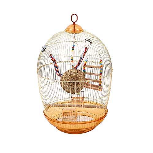 KXQYIKYI Solid Bird Cage Papageien Käfig runden Luxus Golden Metall Vogel Käfig Vogelhäuser für Lovebirds Finken Papageienvogel Käfig (Set Mahlzeit klein) von KXQYIKYI