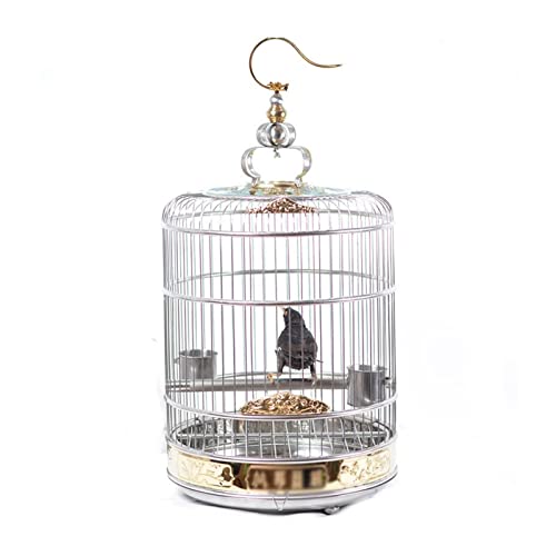 KXQYIKYI Solid Bird Cage Samen Catcher Vogelkäfig Retro -Stil Edelstahl Vogelkäfig für große Parrot -Starling -Macaw Kreativer Oval Vogelkäfig mit Hanging Hook Flight Cage (45 cm) von KXQYIKYI