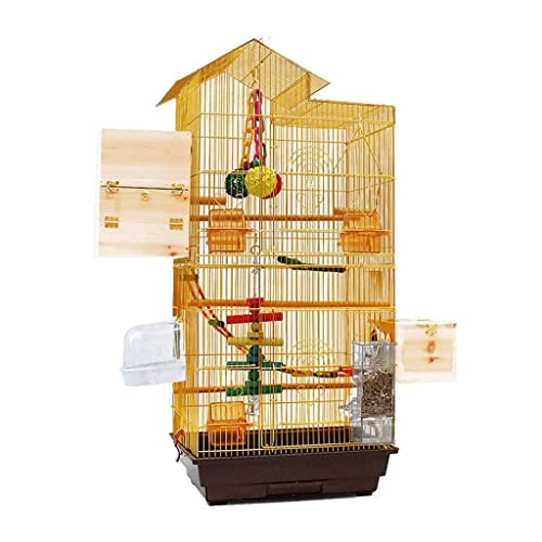 KXQYIKYI Solid Birdcages Square Vogelträger hohe Kapazität Retro -Vogelkäfig tragbarer Vogelhausträger Großes Vogelhaus für Hausgarten (Gold) von KXQYIKYI