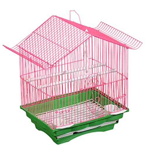 Vogelkäfige aus massivem rosa Eisendraht mit grünem Tablett, Vogelreisekäfig für Papageien, Outdoor-Tragetaschen, Heimdekoration (Pink B) von KXQYIKYI