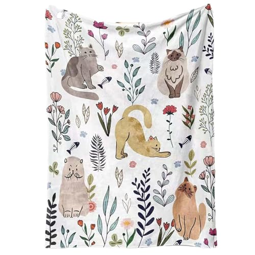 KYEQATY Katzendecke süße Katzendruckkatze Decke Flanellhundbettdecke für Katzenliebhaber Katzenliebhaber Kinder Erwachsene Geschenkdecke Dekoration 130x150 cm von KYEQATY