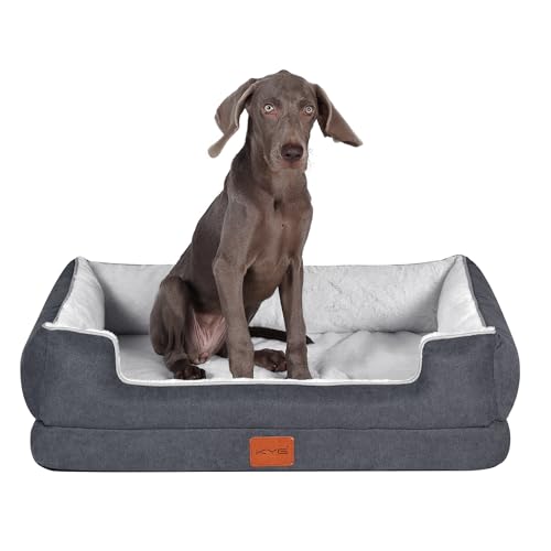 KYG Cama Perro Grande Con Forro Impermeable y Espuma de Soporte ortopédico,Forrada Con Piel de Imitación Ultra Lujosa Sofá Perro Ortopédica Desenfundable y Lavable,Gris Azulado, 90 * 70 * 20cm von KYG