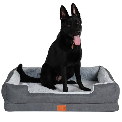 KYG Hundebett Orthopädisches Hundebetten Ergonomisches Hundekissen für Hunde, Bezug abnehmbar waschbar, Hundebett Grosse Hunde, XL, 100x80x20cm, Grau von KYG