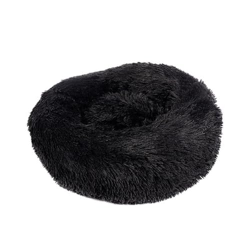 Abnehmbares Hundebett, maschinenwaschbar, weich, warm, Plüsch, rund, tiefer Schlafpolster, rutschfeste Unterseite, für Katzen und Haustiere, kuschelig, 60 cm, Schwarz von KYMMPL