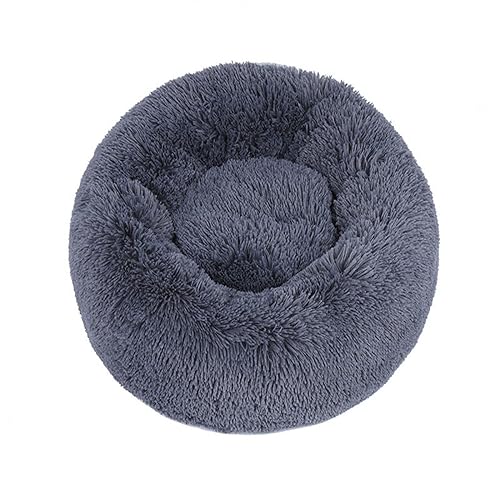 KYMMPL Flauschiges Donut-Hundebett, langes Plüsch, beruhigendes Katzenbett, rundes Kuschelbett mit rutschfester Unterseite, Anti-Angst-Haustierbett (100 cm, grau2) von KYMMPL