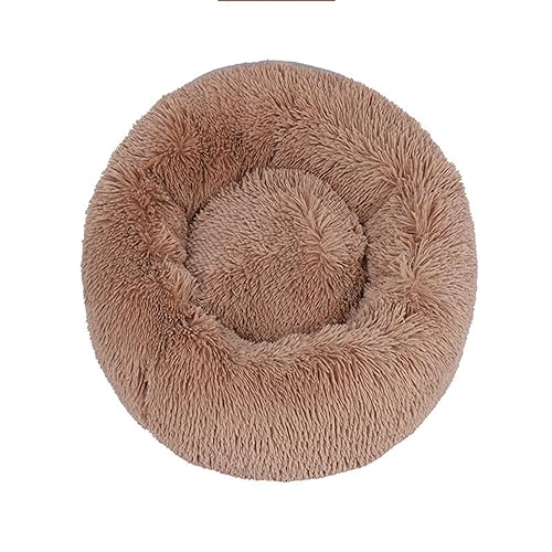 KYMMPL Flauschiges Donut-Hundebett, langes Plüsch, beruhigendes Katzenbett, rundes Kuschelbett mit rutschfester Unterseite, Anti-Angst-Haustierbett (110 cm, Khaki) von KYMMPL