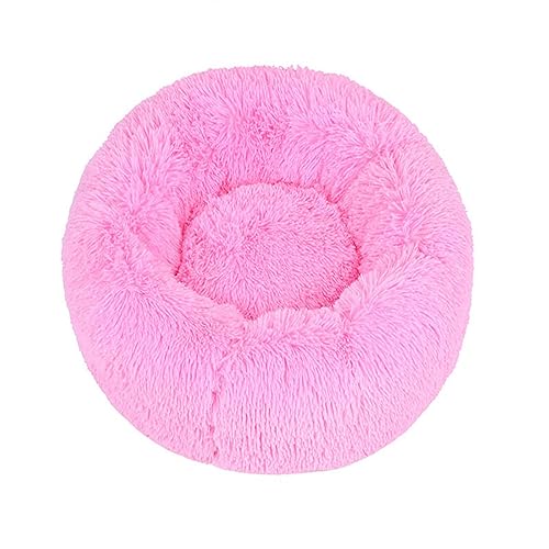 KYMMPL Flauschiges Donut-Hundebett, langes Plüsch, beruhigendes Katzenbett, rundes Kuschelbett mit rutschfester Unterseite, Anti-Angst-Haustierbett (110 cm, Rosa1) von KYMMPL