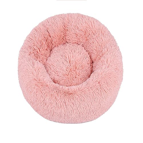 KYMMPL Flauschiges Donut-Hundebett, langes Plüsch, beruhigendes Katzenbett, rundes Kuschelbett mit rutschfester Unterseite, Anti-Angst-Haustierbett (120 cm, Rosa2) von KYMMPL