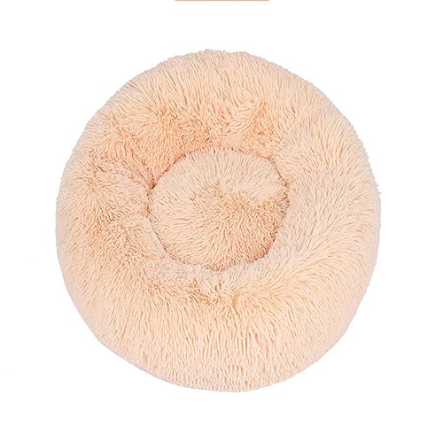 KYMMPL Flauschiges Donut-Hundebett, langes Plüsch, beruhigendes Katzenbett, rundes Kuschelbett mit rutschfester Unterseite, Anti-Angst-Haustierbett (120 cm, beige) von KYMMPL